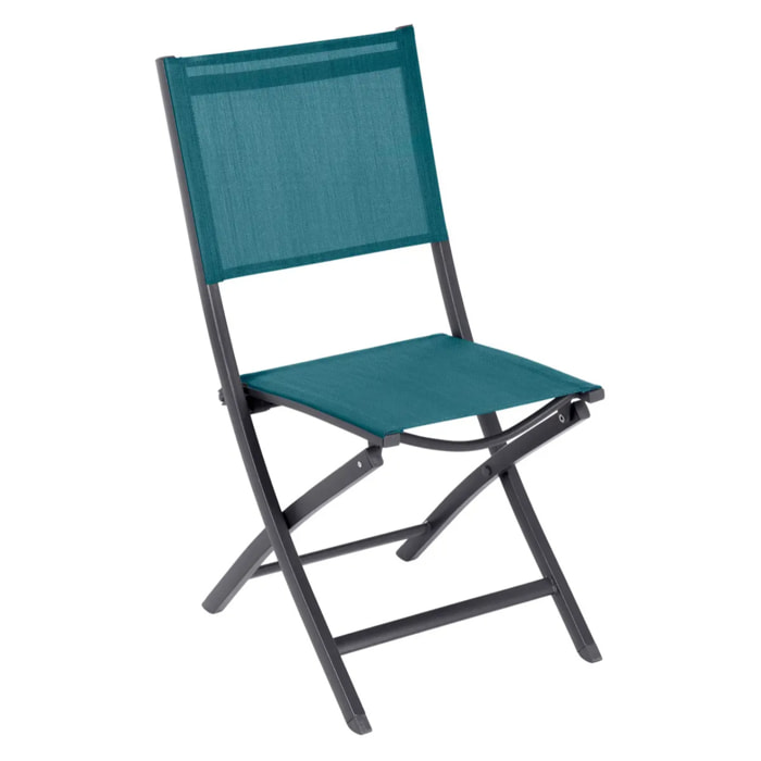 Lot de 4 chaises de jardin pliantes "Essentia" bleu canard & graphite en aluminium traité époxy