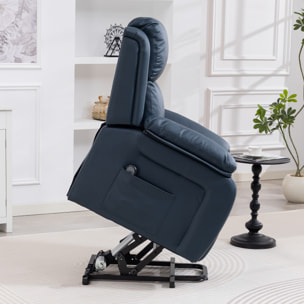 Sillón Relax Eléctrico Reclinable Levanta Personas, Sillón Elevador, con Respaldo Alto, Control Remoto, Reposapiés, Acolchado Grueso, Tapizado en PU, Bolsillos Laterales, Azul Oscuro
