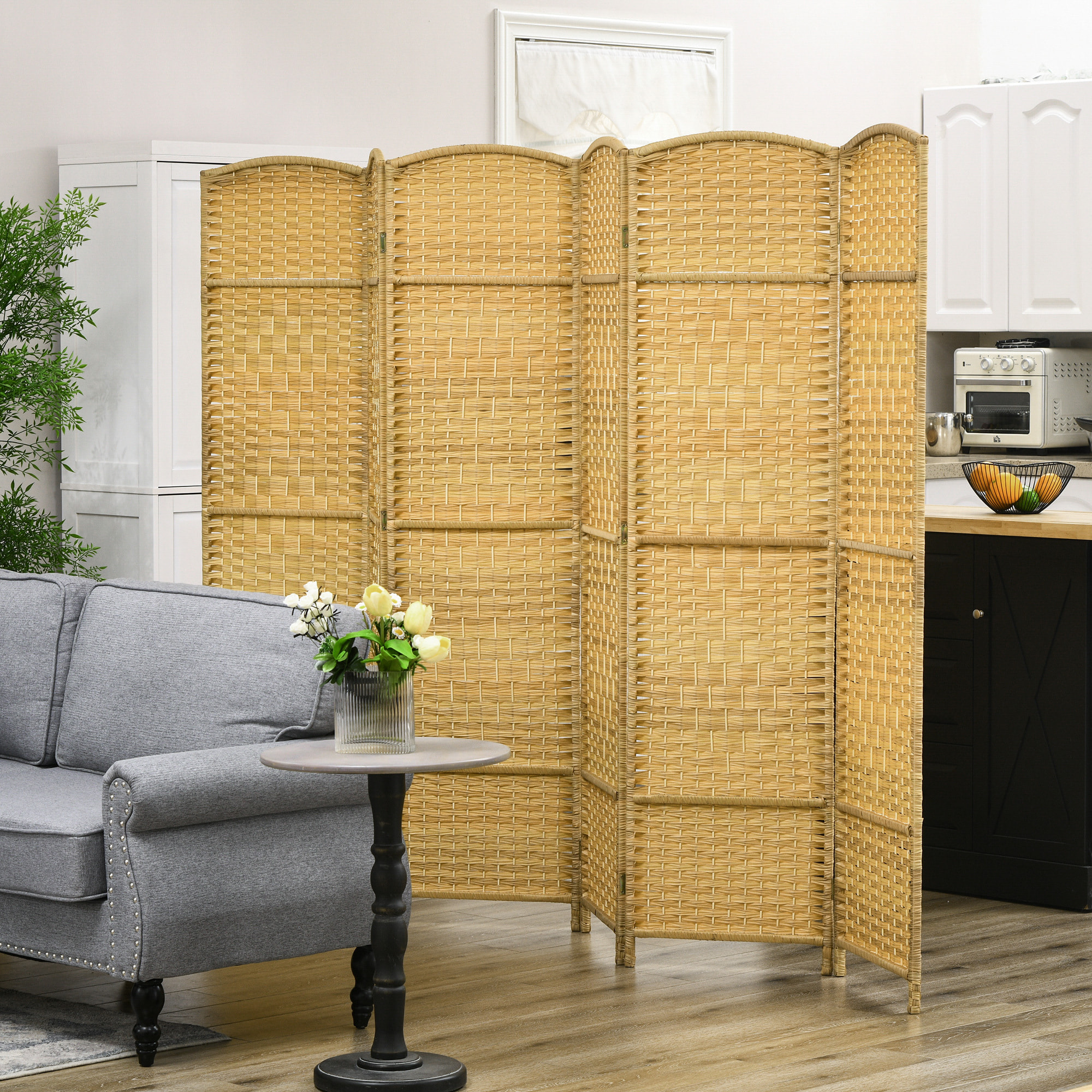 Biombo Plegable de 6 Paneles 270x180 cm Biombo Separador de Ambientes Pantalla de Privacidad de Polipropileno para Oficina Dormitorio Natural