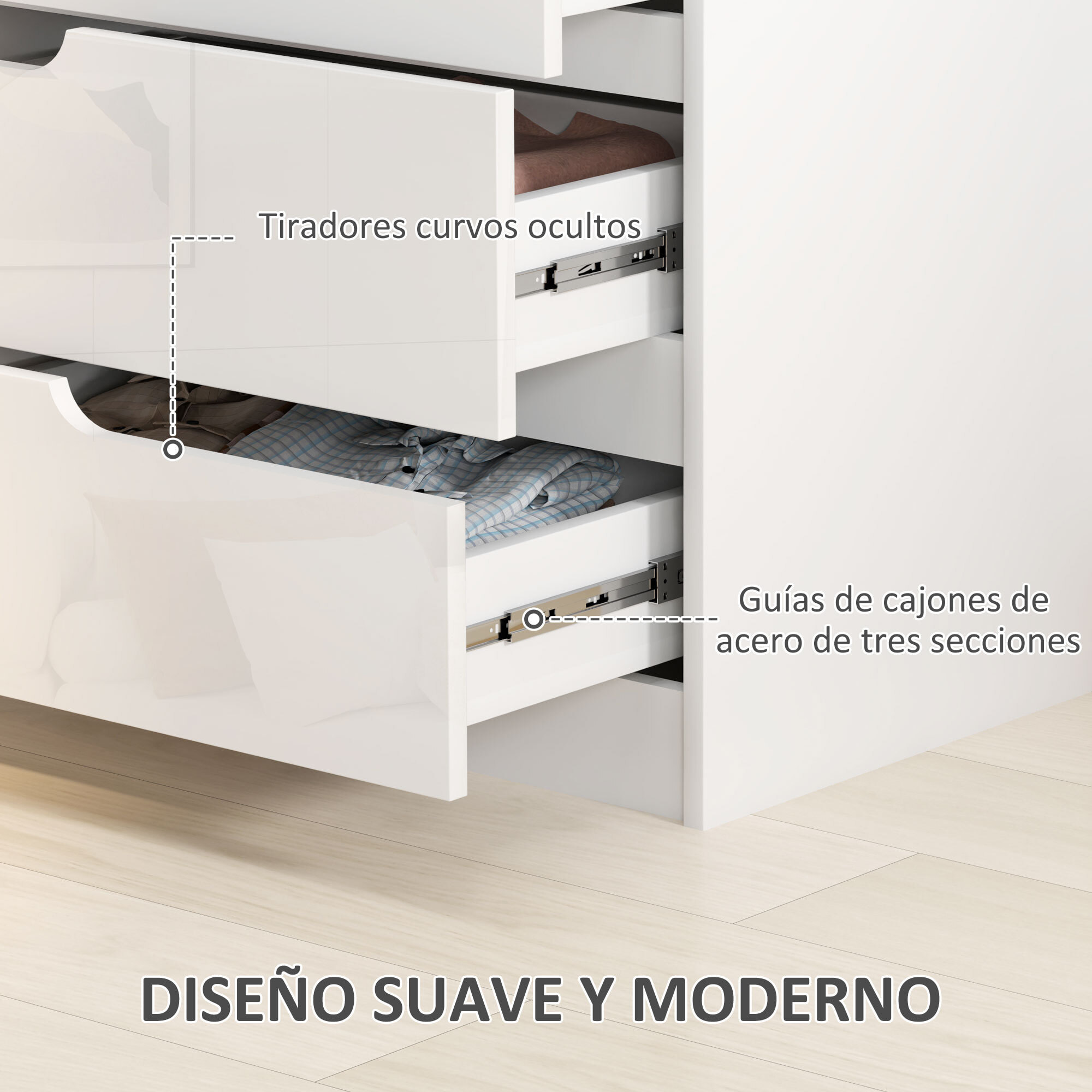 Cómoda con 4 Cajones Cómoda de Dormitorio Moderno con Anti-vuelco Cajonera para Salón Pasillo 60x40x85 cm Blanco
