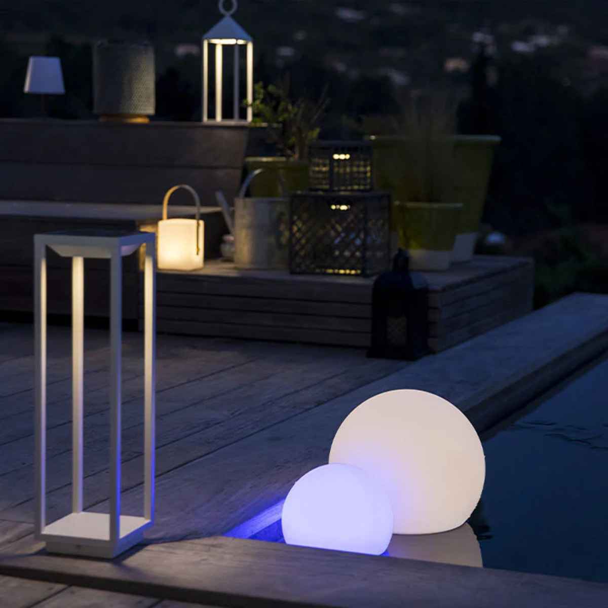 Lanterne sans fil solaire rechargeable HYDRA Blanc H53cm