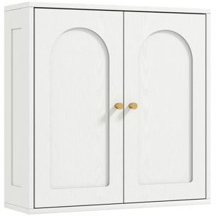 Armario de Baño de Pared Mueble de Baño Colgar con Estantes 2 Puertas con Diseño de Arco Tiradores Dorados 60x20x60 cm Blanco
