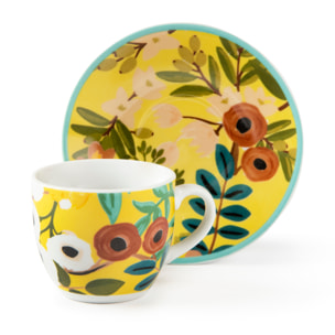 Set 6 Tasses à Café avec Soucoupes Excelsa – Fiori Frida, Porcelaine Multicolore