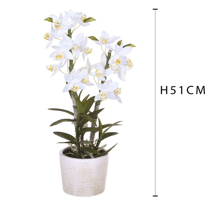 Orchidea Con Vaso. Altezza 51 Cm - Pezzi 1 - 26X51X20cm - Colore: Bianco - Bianchi Dino - Piante Artificiali