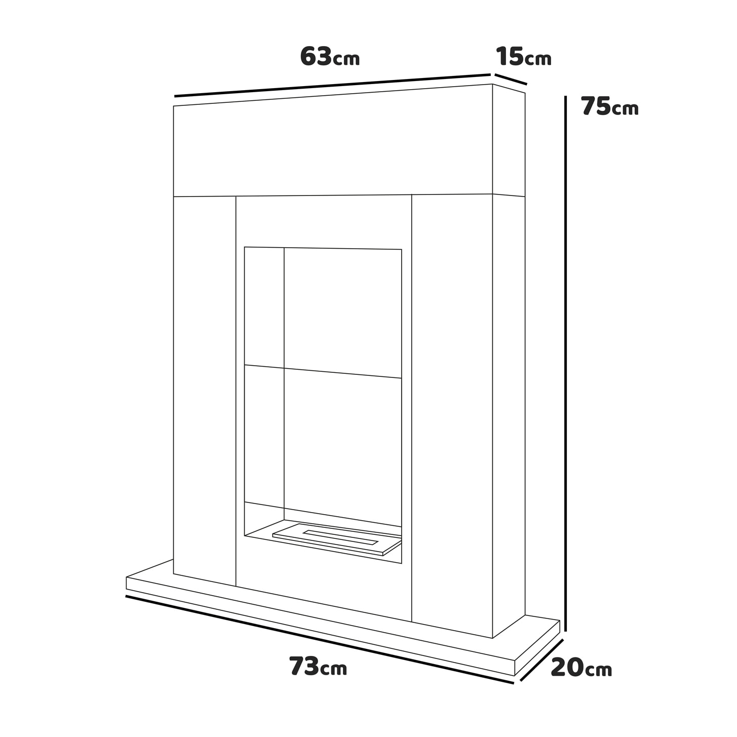 Marco Aurelio - Camino a bioetanolo da terra freestanding, biocamino da pavimento, 73x20xH75 cm colore bianco