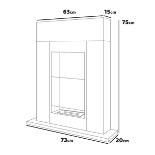Marco Aurelio - Camino a bioetanolo da terra freestanding, biocamino da pavimento, 73x20xH75 cm colore bianco