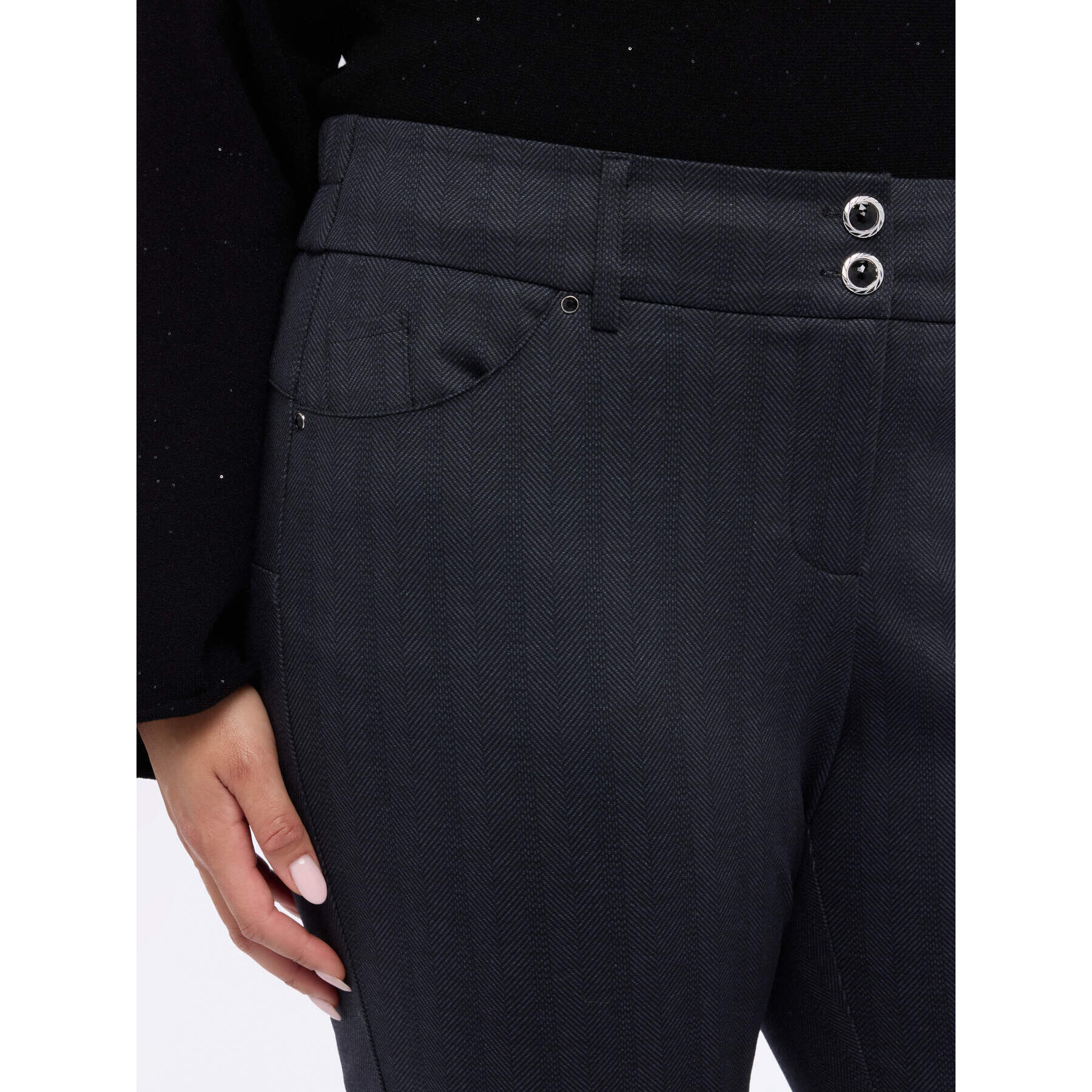 Fiorella Rubino - Pantaloni skinny fantasia spigata - Grigio