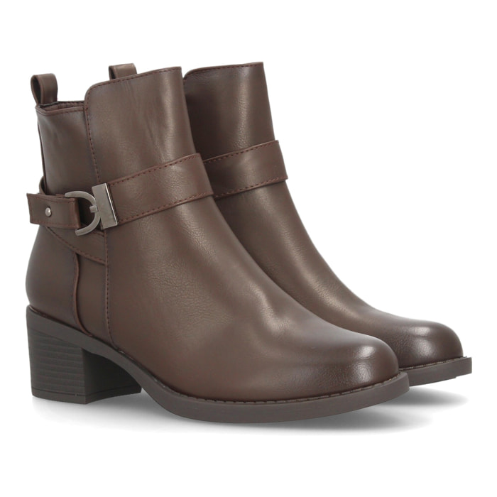 Botines de tacón ancho con hebilla para mujer
