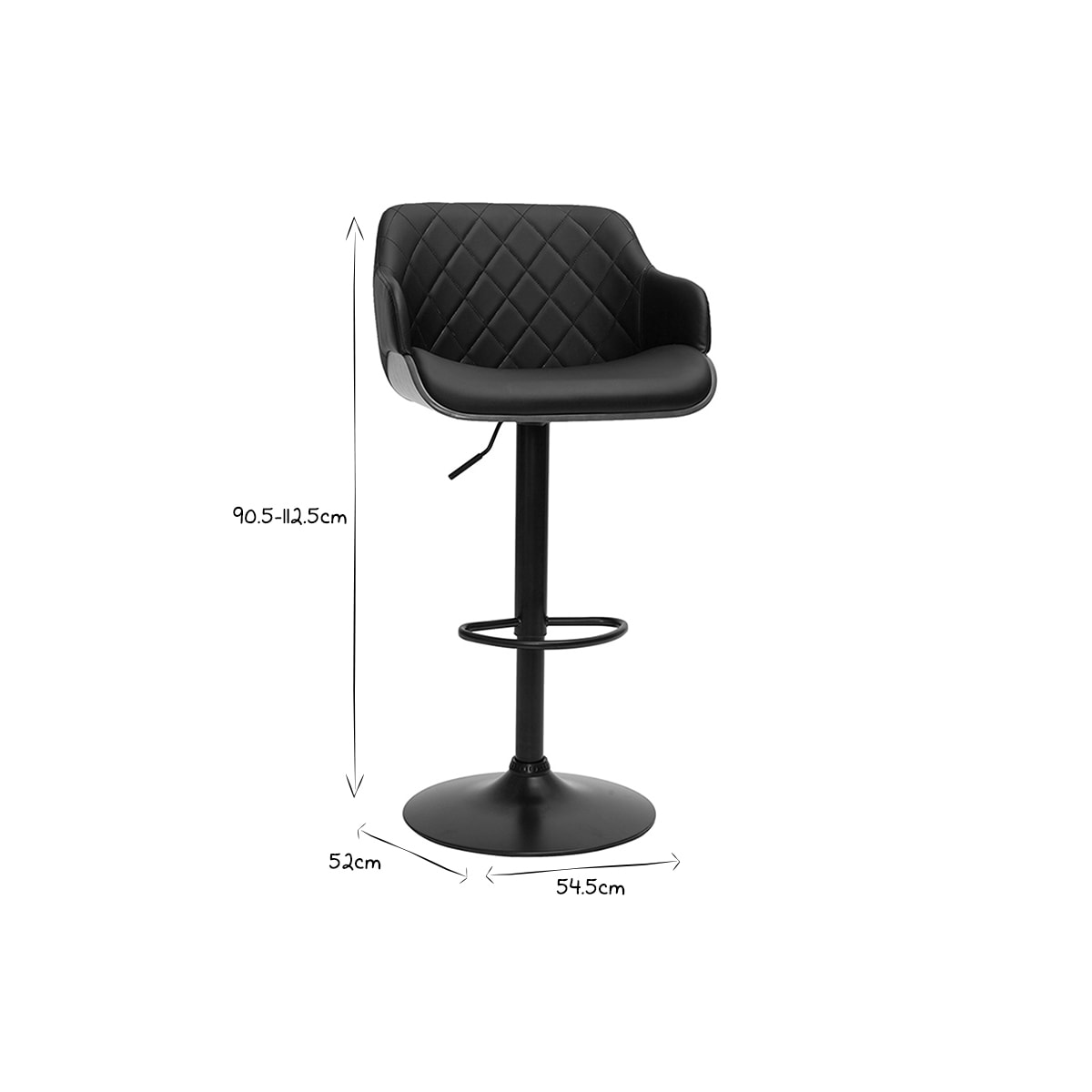 Tabouret de bar design réglable pivotant 360° noir et bois foncé LUCIEN