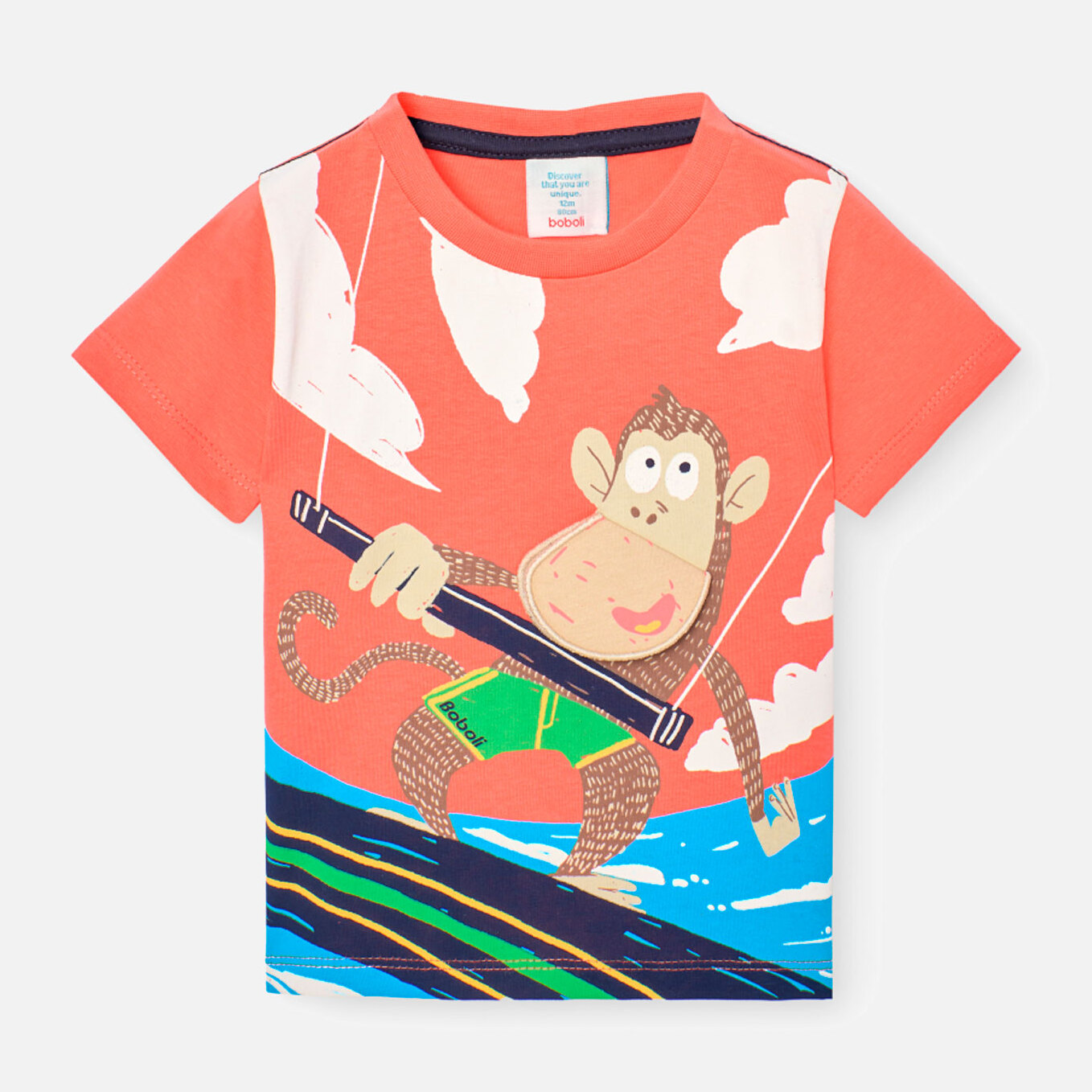 Camiseta niÃ±o, mangas cortas estampada, naranja