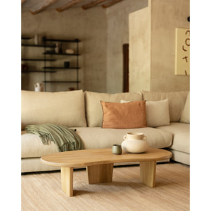 Table basse en bois massif de peuplier avec des formes organiques et trois pieds de 120cm Hauteur: 30 Longueur: 120 Largeur: 59.4