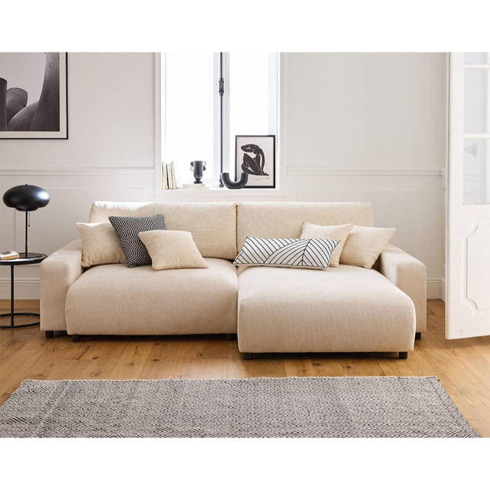 Pivoine - canapé d'angle réversible - 4 places - convertible avec coffre - en velours texturé - Beige