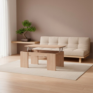 Tavolino da Caffè Con Piano Rialzabile Con Vano Contenitore Alzabile Tavolo da Salotto Moderno Salvaspazio Ideale per Lavorare 100 x 50 x 42 cm Rovere