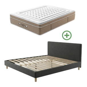 Ensemble matelas Bali & lit fixe Colisée | Mémoire de forme et ressorts ensachés | cadre à lattes | Tissu | Gris foncé