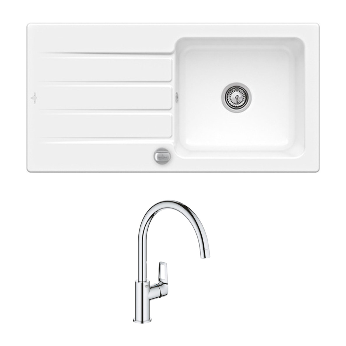 Evier 100 x 51 cm Architectura 60 Blanc + Robinet cuisine GROHE Bauloop