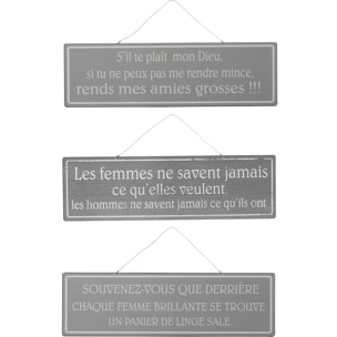 J-Line Pancarte Mix 2 Anglais/Francais Metal Antique Gris/Blanc Assortiment De 3