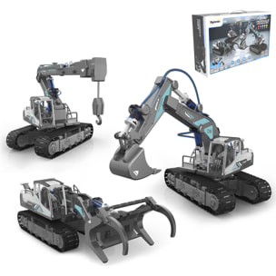 Macchinari idraulici 3 in 1: escavatore, gru e caricatore di legno. Per costruire, 168 pezzi.