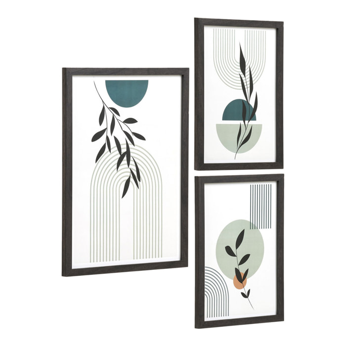 Set 3 cornici Aspen in MDF nero con stampe botaniche — 2 formati