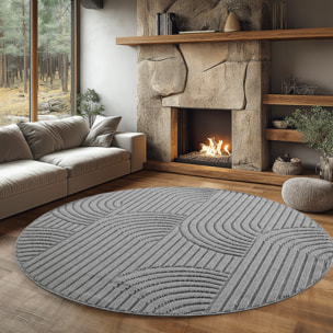 HELIX - Tapis moderne rond effet laine bouclé à motif géométrique en relief gris