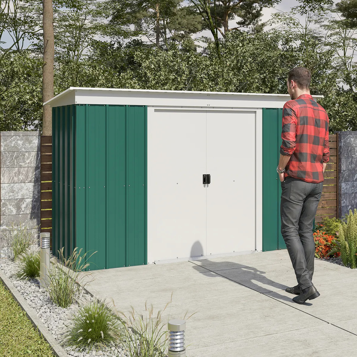 Abri de jardin métal vert Yardmaster 3.55 m² + kit d'ancrage