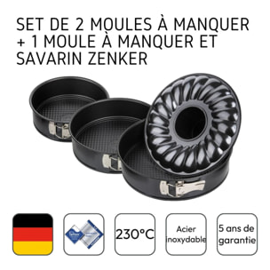 Set de 2 moules à manqué et 1 moule à manqué et savarin diamètres 20, 24 , 28 cm Zenker Black Metallic