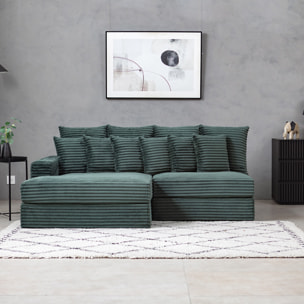 KENDARI Canapé d'angle 2/3 places assise profonde en velours côtelé vert