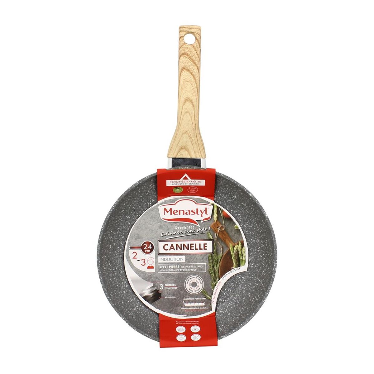 Poêle en aluminium effet pierre 24cm - tous feux CANNELLE