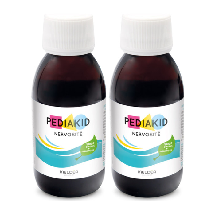 PEDIAKID - Sirop Nervosité -Complément Alimentaire Naturel - Formule Exclusive au Sirop d'Agave - Favorise l'Apaisement - Réduit l'Agitation - Arôme Naturel Cassis - Lot de 2 Flacons de 125 ml