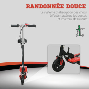 Trottinette électrique pliable enfant 120 W guidon selle réglable 15 Km/h max. suspension AV sonnette rouge noir