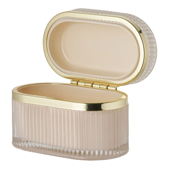 Scatola con coperchio Love in vetro costolato nude e ottone