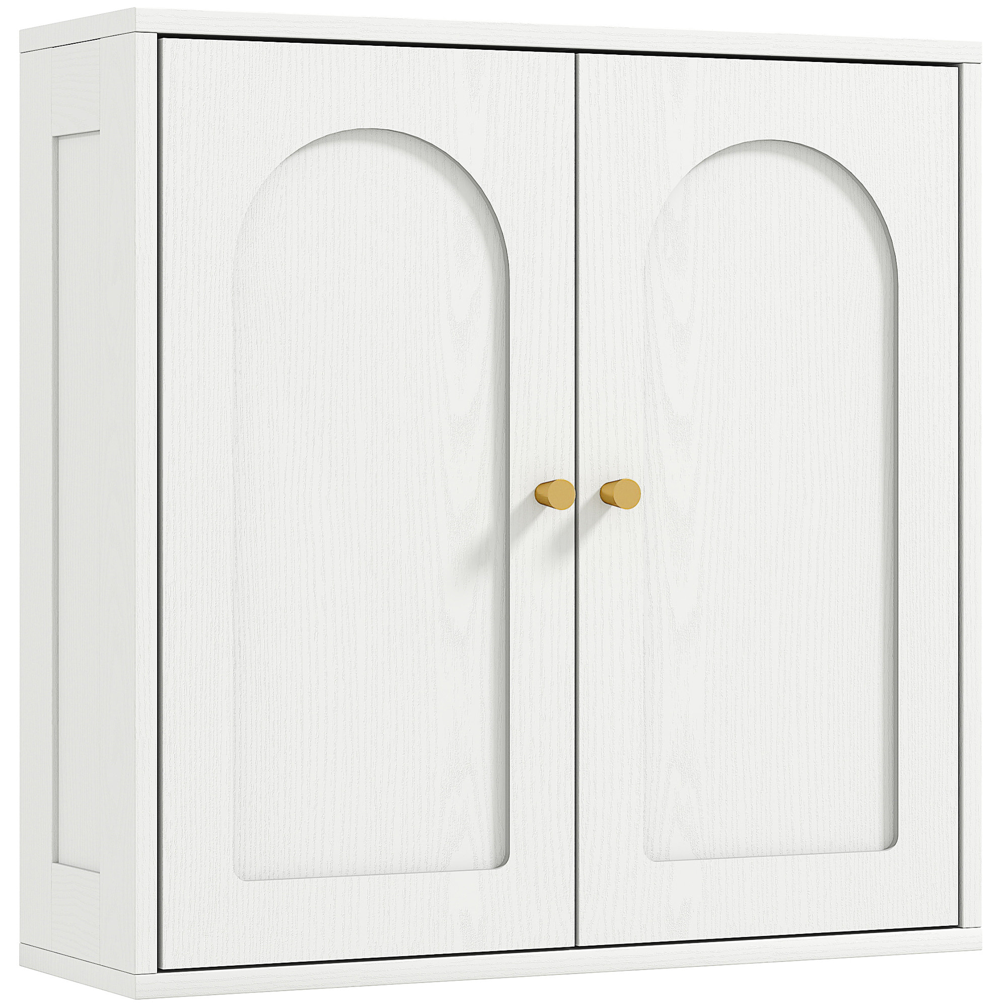 Armario de Baño de Pared Mueble de Baño Colgar con Estantes 2 Puertas con Diseño de Arco Tiradores Dorados 60x20x60 cm Blanco