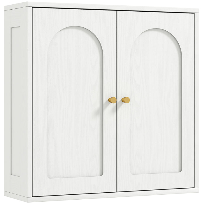 Armario de Baño de Pared Mueble de Baño Colgar con Estantes 2 Puertas con Diseño de Arco Tiradores Dorados 60x20x60 cm Blanco