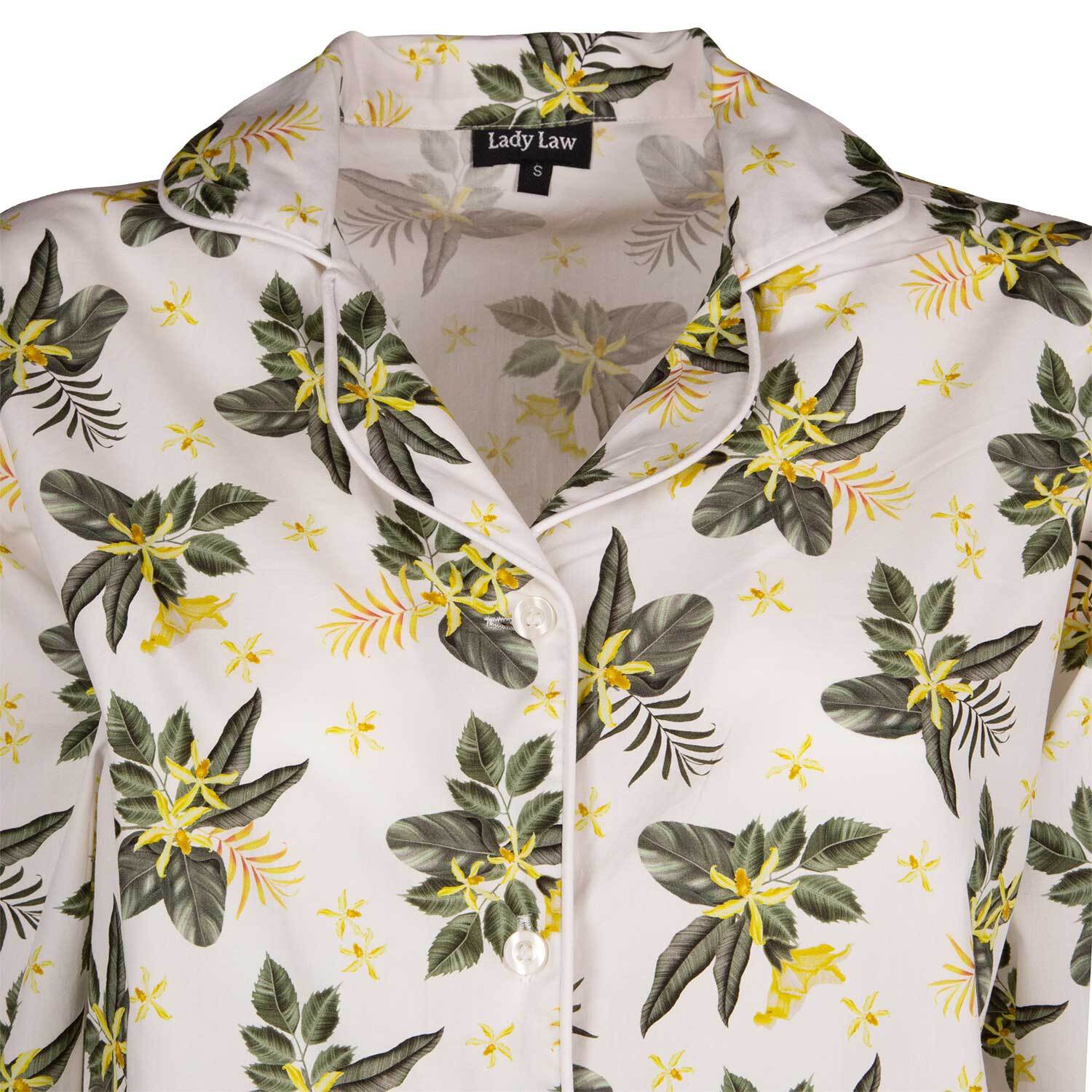 PIGIAMA LADY LAW cotone bianco fiori gialli e verdi