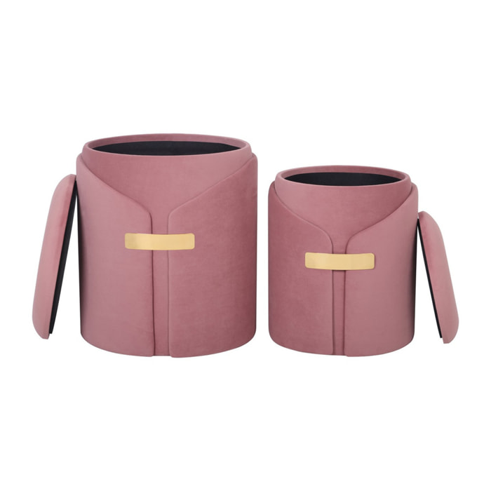 Set di 2 pouf contenitori Forcet in velluto rosa antico