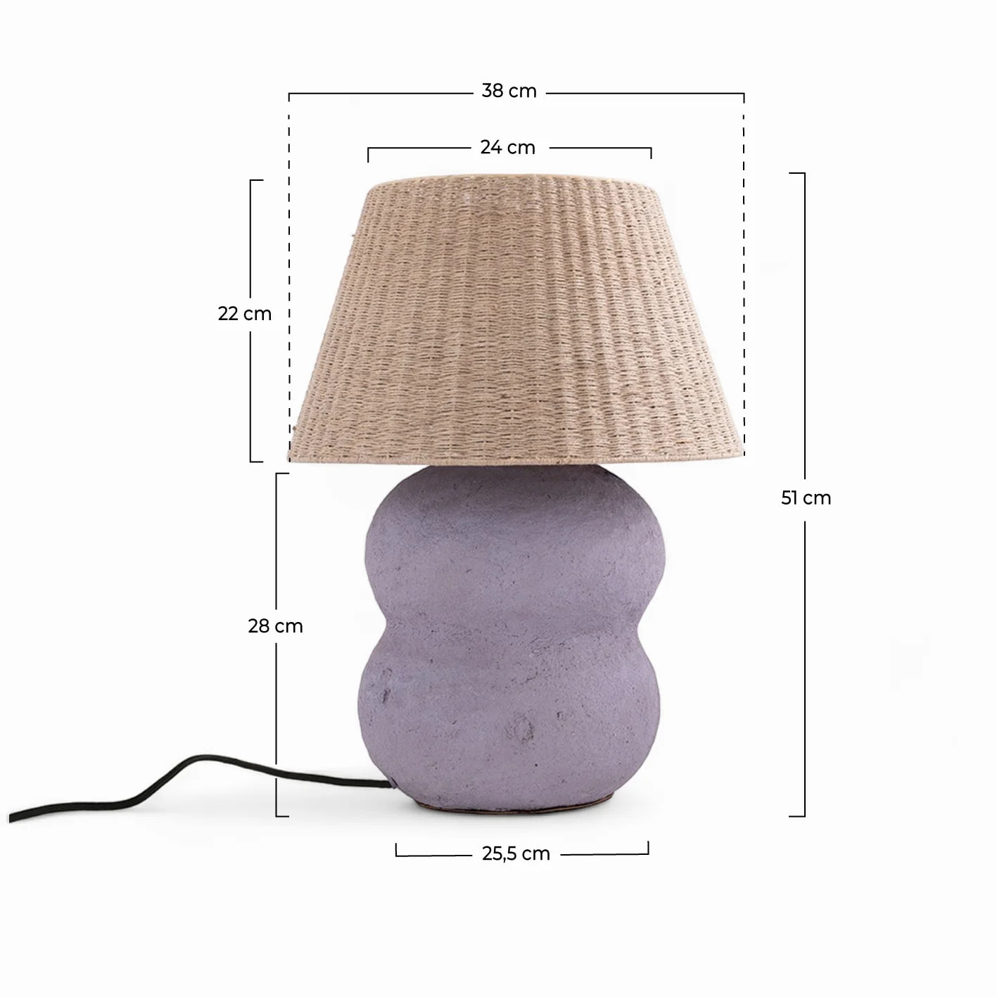 Lampe en jute et papier mauve - Ida