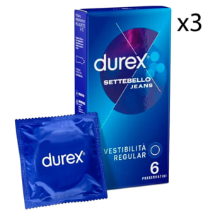 3x Preservativi Durex Settebello Jeans con Forma Easy-On - 3 Confezioni da 6 Profilattici