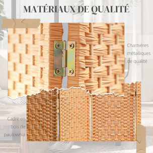 Paravent intérieur en bois 4 panneaux 180 x 180 cm séparateur de pièce pliable bois orangé