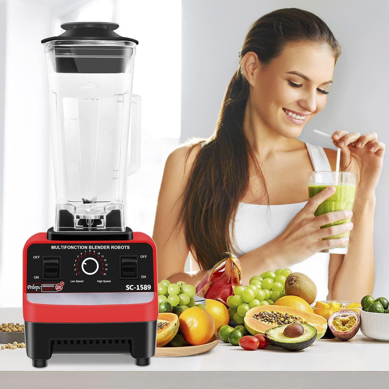 Batidora de vaso 2L, 4300W, 6 cuchillas de acero inox, pica hielo, Smoothies, zumos. Super alta resistencia, 15 vel.