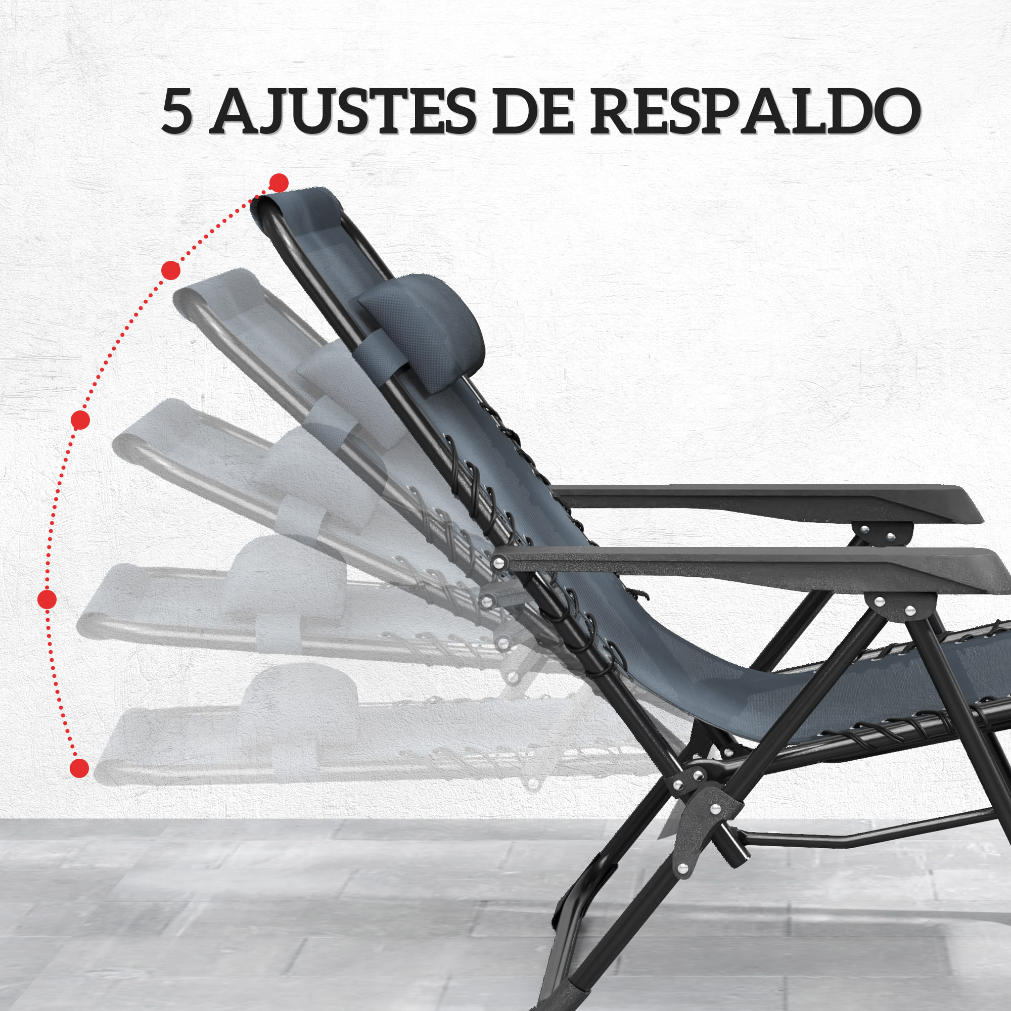 Set de 2 Tumbonas Jardín Exterior Plegables con Mesa Auxiliar Portavasos Tumbonas de Gravedad Cero con Respaldo Ajustable Reposabrazos Extraíble para Patio Piscina Terraza Exterior Gris