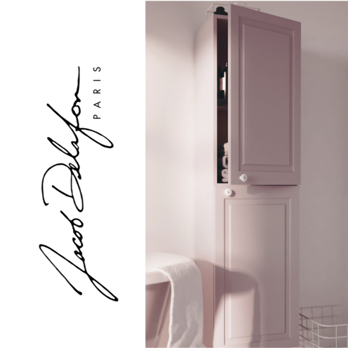 Pack meuble vasque Cléo 1889 rose velours + colonne droite + mitigeur or