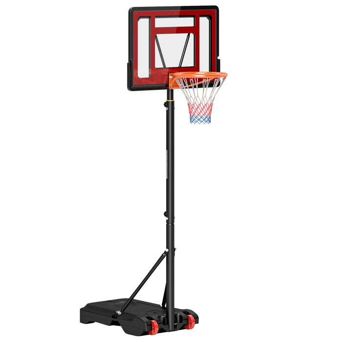 Panier de basketball sur pied hauteur réglable H.160–210 cm lestage roulettes noir rouge