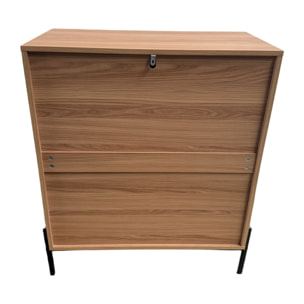 TORINESE Commode 4 tiroirs décor bois rainuré et poignées dorées 84cm