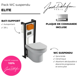 Pack WC suspendu sans bride  Elite + bâti-support + plaque Chrome