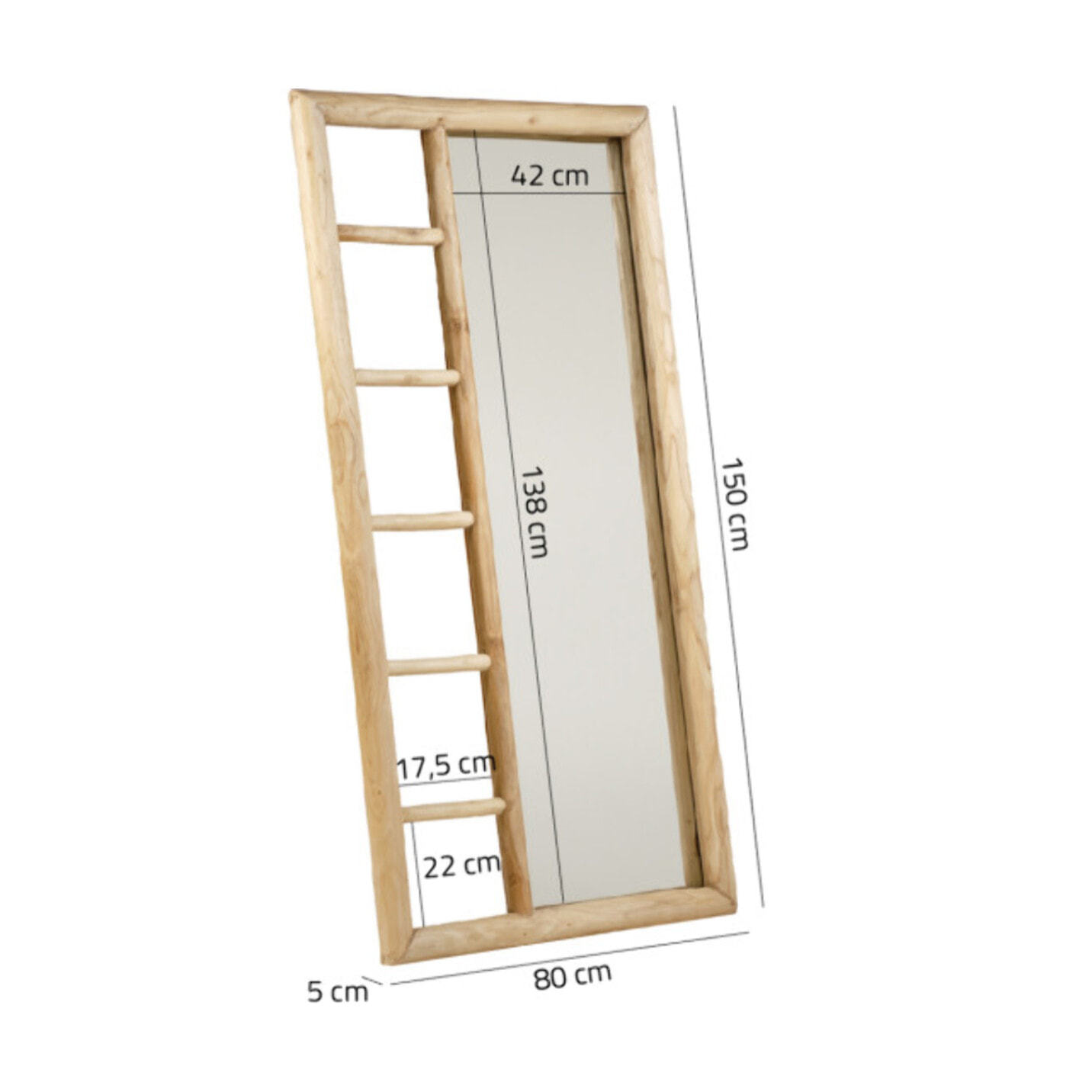 Porte serviettes avec miroir en bois massif de teck - ZAMORA