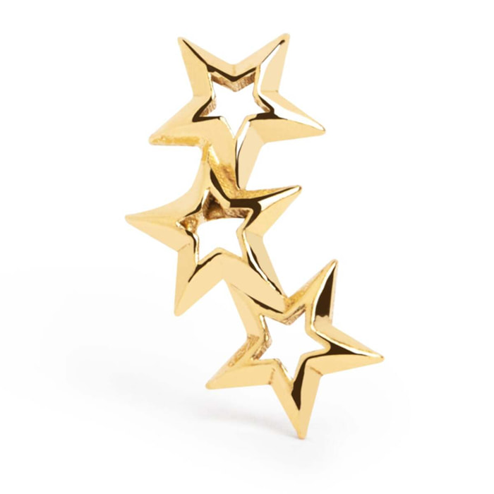 Pendiente Suelto 3 Star Plata Baño Oro