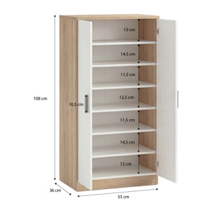 Zapatero de 2 puertas en blanco mate y roble canadian 55x108 cm Liam Roble Canadian - Blanco Artik (Blanco Mate)