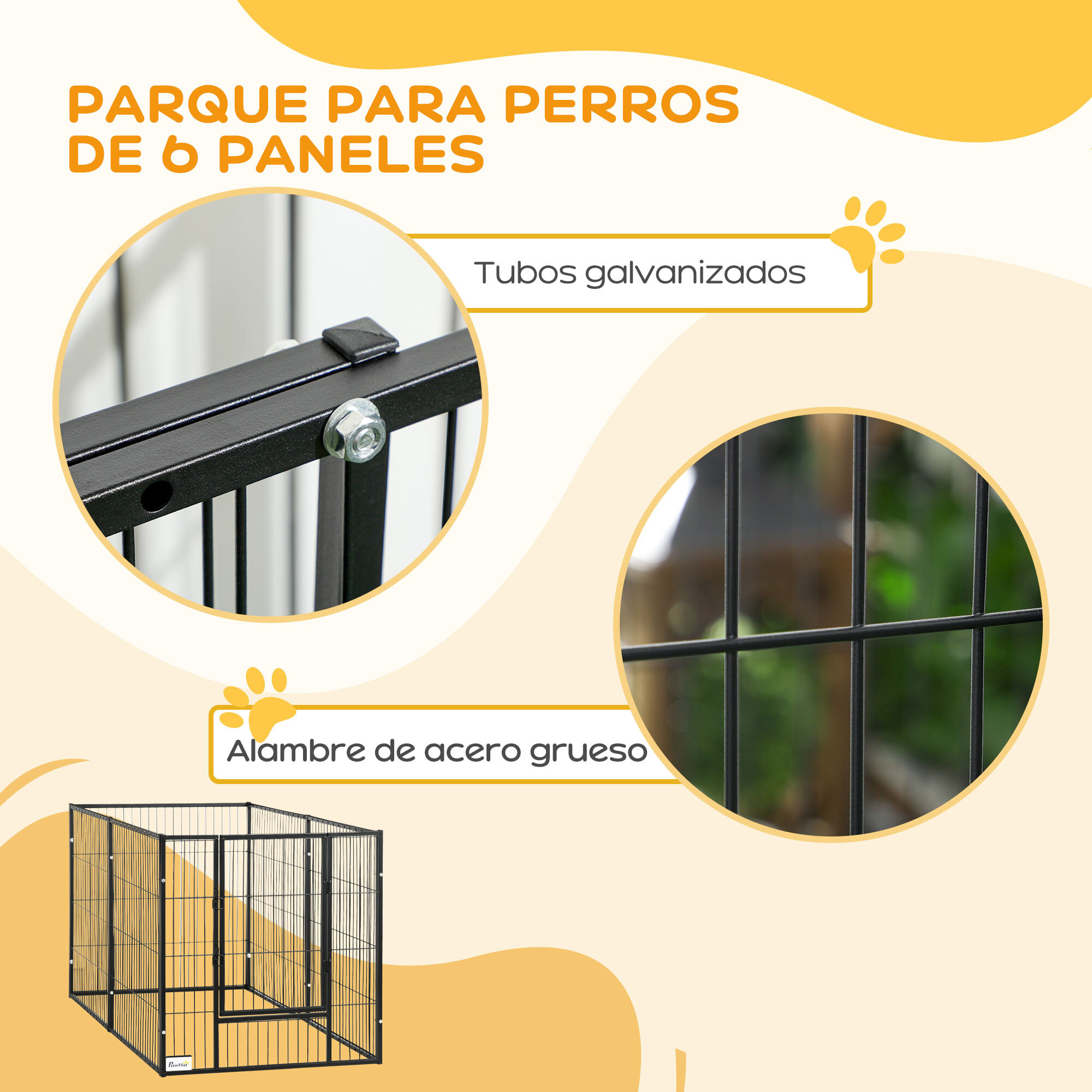 Parque para Perros de 6 Paneles Corralito para Perros Valla Metálica para Mascotas con Ancho Ajustable y Marco de Acero 82,5-150x79x81 cm Negro