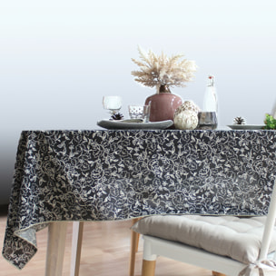 Nappe déperlante en voile de coton imprimée fleurs - Noir