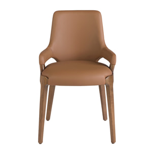 Silla Angel Cerdá tapizada en polipiel en marrón con estructura de patas de madera en nogal 51x58x79cm