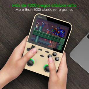 DAM Consola portátil D007, 12 emuladores, 2D y 3D, más de 10.000 juegos clásicos retro. Pantalla de 3,5". 9,5x3,5x14,5 Cm. Color: Gris